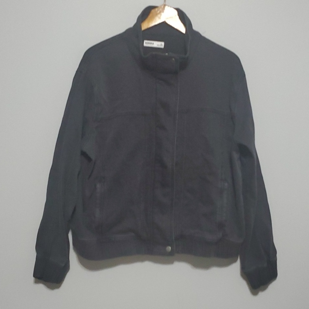 Sonoma jacket women's size xl black snap old school look hidden zipper elastic